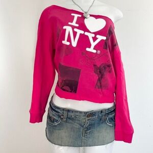 pink i love ny off shoulder cropped sweatshirt